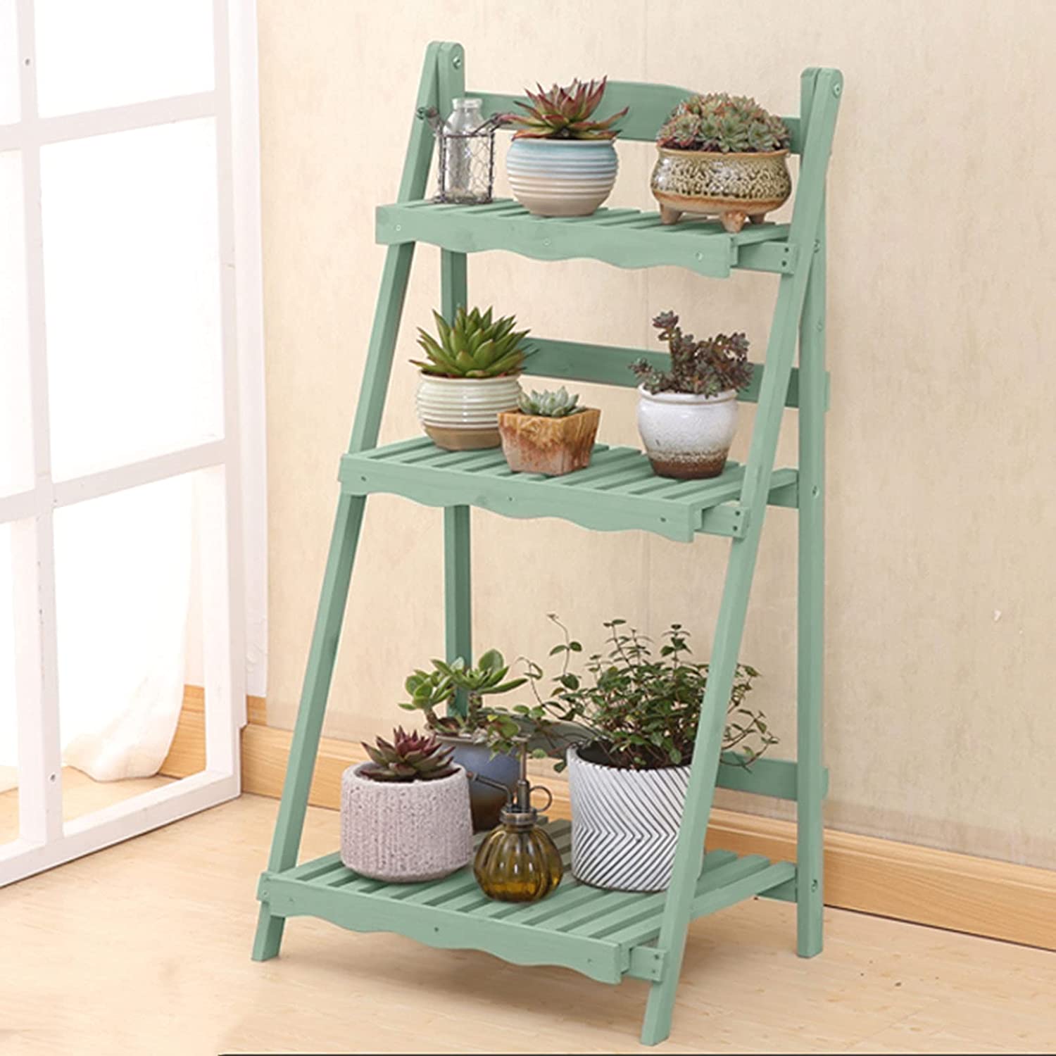 植物スタンド、3層フラワーラダー折りたたみ式ディスプレイ棚