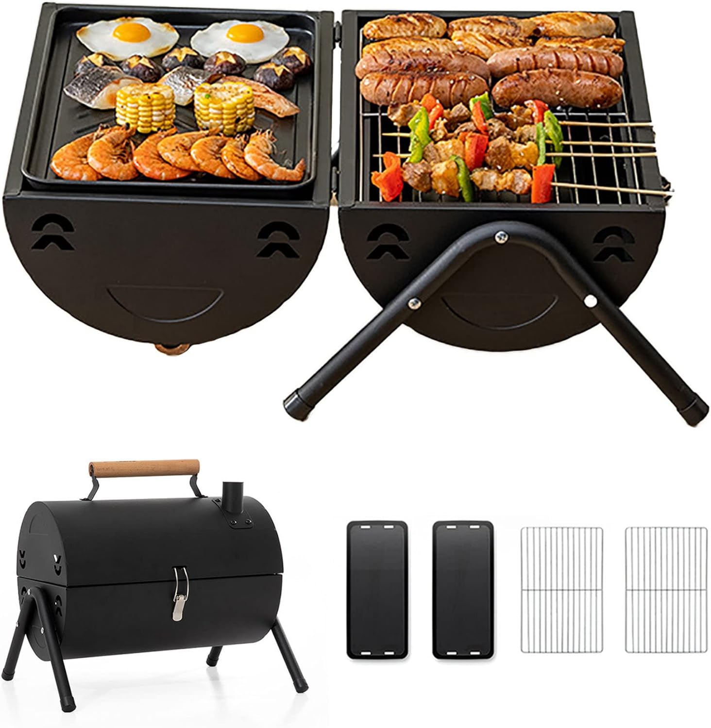 キャンプ 皿 コップ 保冷 バーベキュー BBQ セット お得 黒 バーベキューコンロ 焚き火台 bbq コンロ 鉄板付き 網付き アウトドア