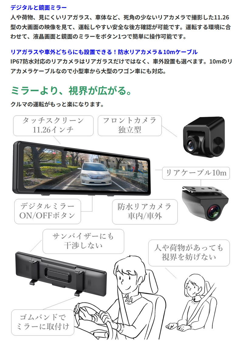 PAPAGO デジタルインナーミラー型ドライブレコーダー GSDME01-64GB セパレート式 前後2カメラ フルHD 高画質 防水リアカメラ GPS HDR搭載 ドラレコ | PAPAGO! | 03