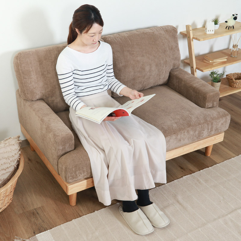 不二貿易 55090 コーデュロイソファ 2P フェリーチェ BR 幅129cm 2人