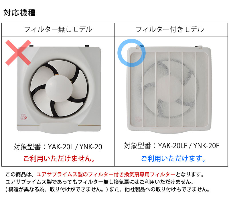 換気扇 フィルター 3枚入り 交換用 N-20 ユアサプライムス製換気扇 YNK-20F YAK-20LF 専用 羽根径20cm用 Y-20後継品 取り替え用 YUASA 純製品｜yp-com｜02