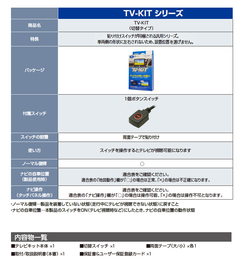 TV-KIT TTV441 切替タイプ Data System TTV441 データシステム TV-KIT テレビキット 切替