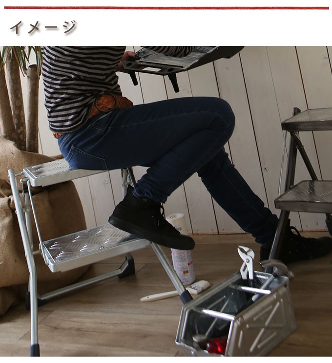 DULTON ダルトン フォールディング 2ステップラダー ガルバナイズド