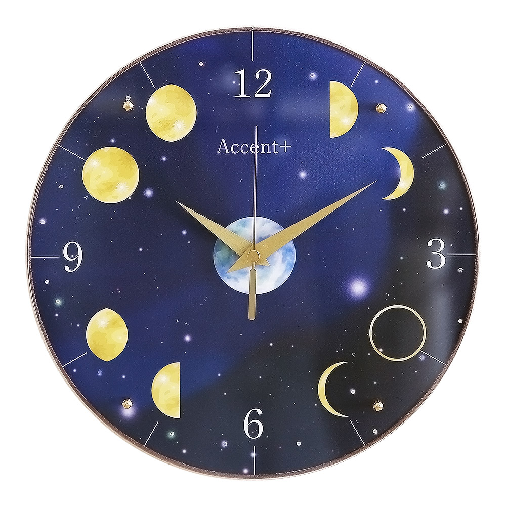 掛時計 月 Moon Clock 月の満ち欠け 星 クリスタル 時計 壁掛け 掛け時計 掛時計 壁掛け時計 壁掛時計 おしゃれ ブルー 日本製 30cm｜ys-prism｜02