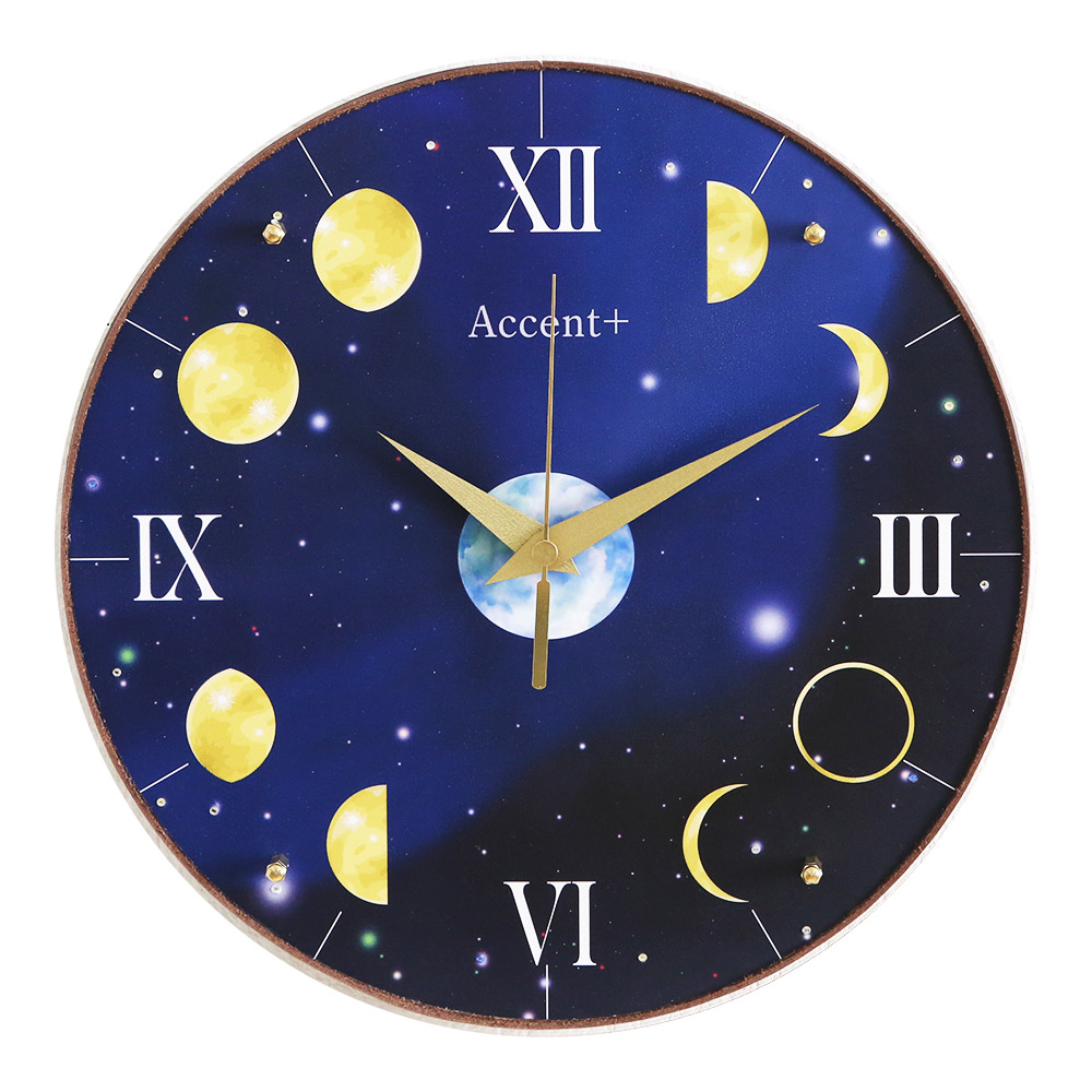 掛時計 月 Moon Clock 月の満ち欠け 星 クリスタル 時計 壁掛け 掛け時計 掛時計 壁掛け時計 壁掛時計 おしゃれ ブルー 日本製 30cm｜ys-prism｜03