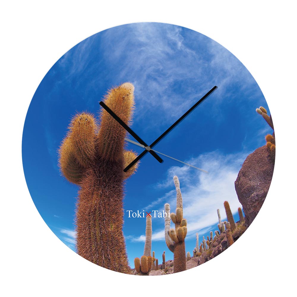 Toki Tabi  ウユニ塩湖  サボテン  60cm 大型時計 大きい 時計 壁掛け時計 日本製 絶景 風景 丸い 静か 青空 砂漠 インカワシ島 南米 海外 ボリビア 自然｜ys-prism｜02