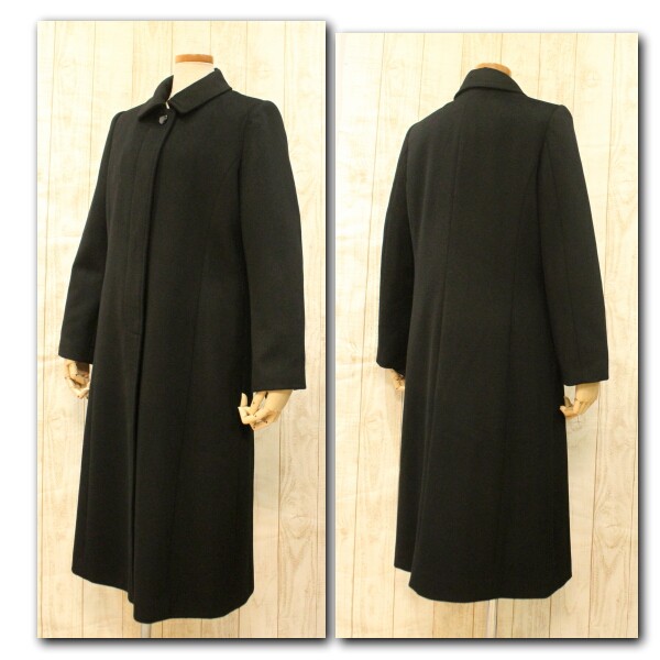 冬のブラックフォーマルコート カシミヤ入り ロング丈110cm 喪服 礼装