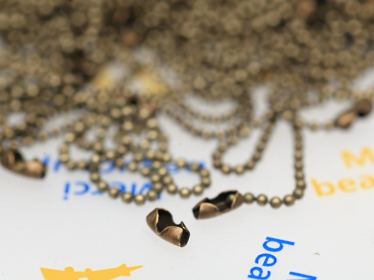 ボールチェーン 1mm玉 アンティークゴールド 約12cm 25本 約25個 鎖