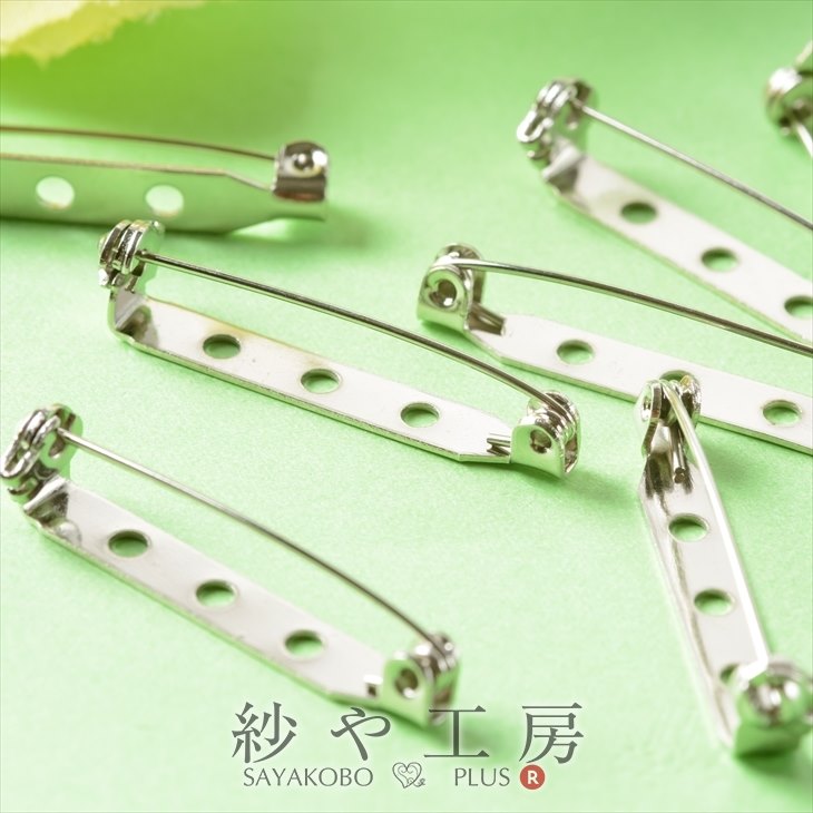 回転式ブローチピン シルバー スチール製 長さ約3.2cm 三つ穴 約10個