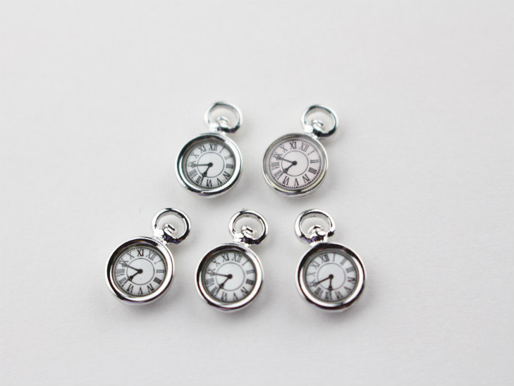チャーム 時計 ミニ カン付 シルバー 12mm 5個 5ヶ 小さめ 懐中時計