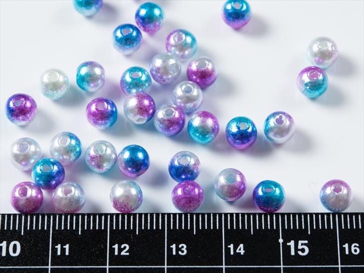 樹脂パール マーブル ブルー×パープル×ホワイト 6mm 約30個 約30