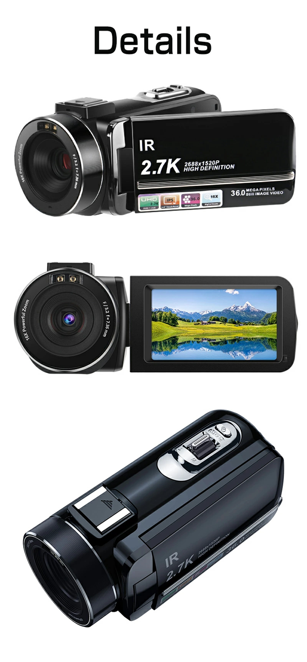 ビデオカメラ 2.7K 3600万画素 32GBカード付き Wifi機能 撮影 録画 DV 