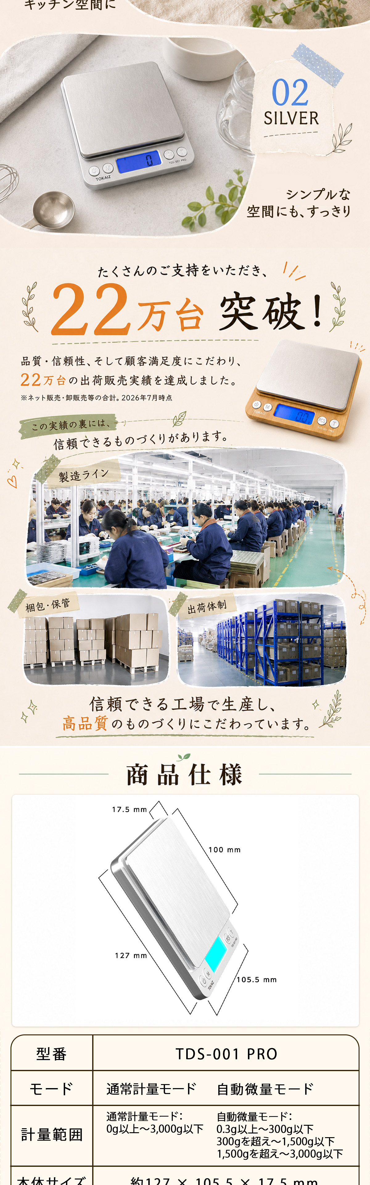 コーヒー豆と茶葉の計量イメージ