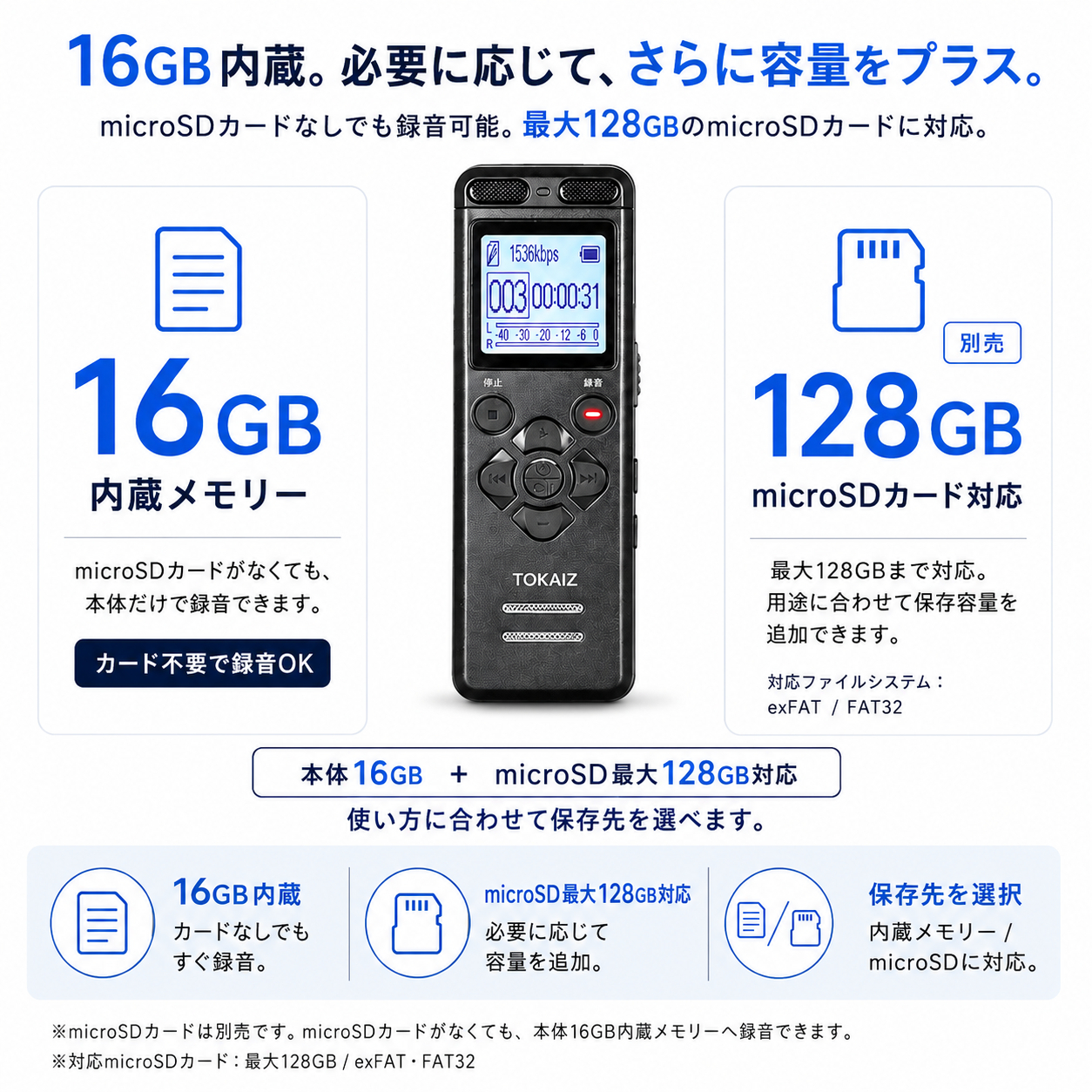 TOKAIZ TIC-V36 会議や授業の長時間録音に使いやすい小型ボイスレコーダー