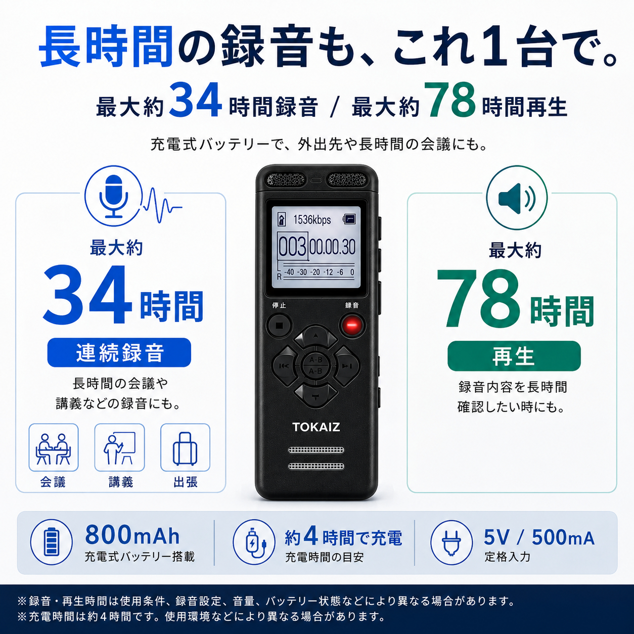 TOKAIZ TIC-V36 会議や授業の長時間録音に使いやすい小型ボイスレコーダー