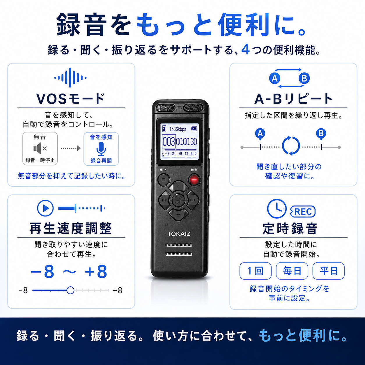 TOKAIZ TIC-V36 会議や授業の長時間録音に使いやすい小型ボイスレコーダー