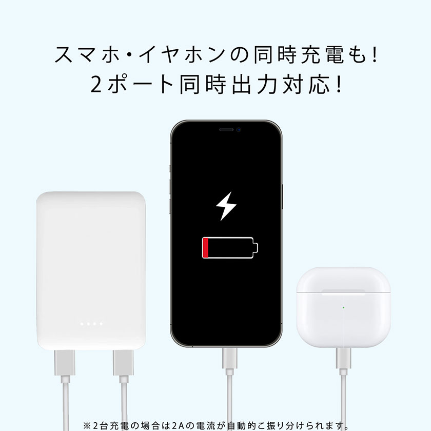 モバイルバッテリー 薄い 電池 5000mAh 大容量 軽量 USB 2ポート Typc