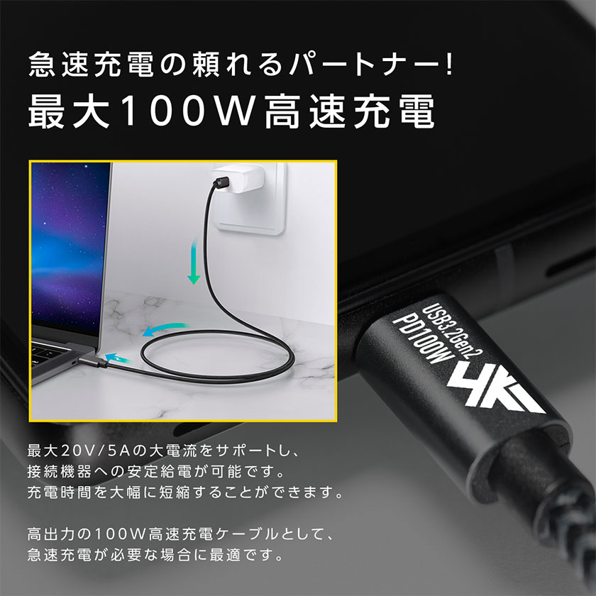 PD充電ケーブル タイプc ケーブル 急速充電 5a 3ｍ 2m 1m 100W USB