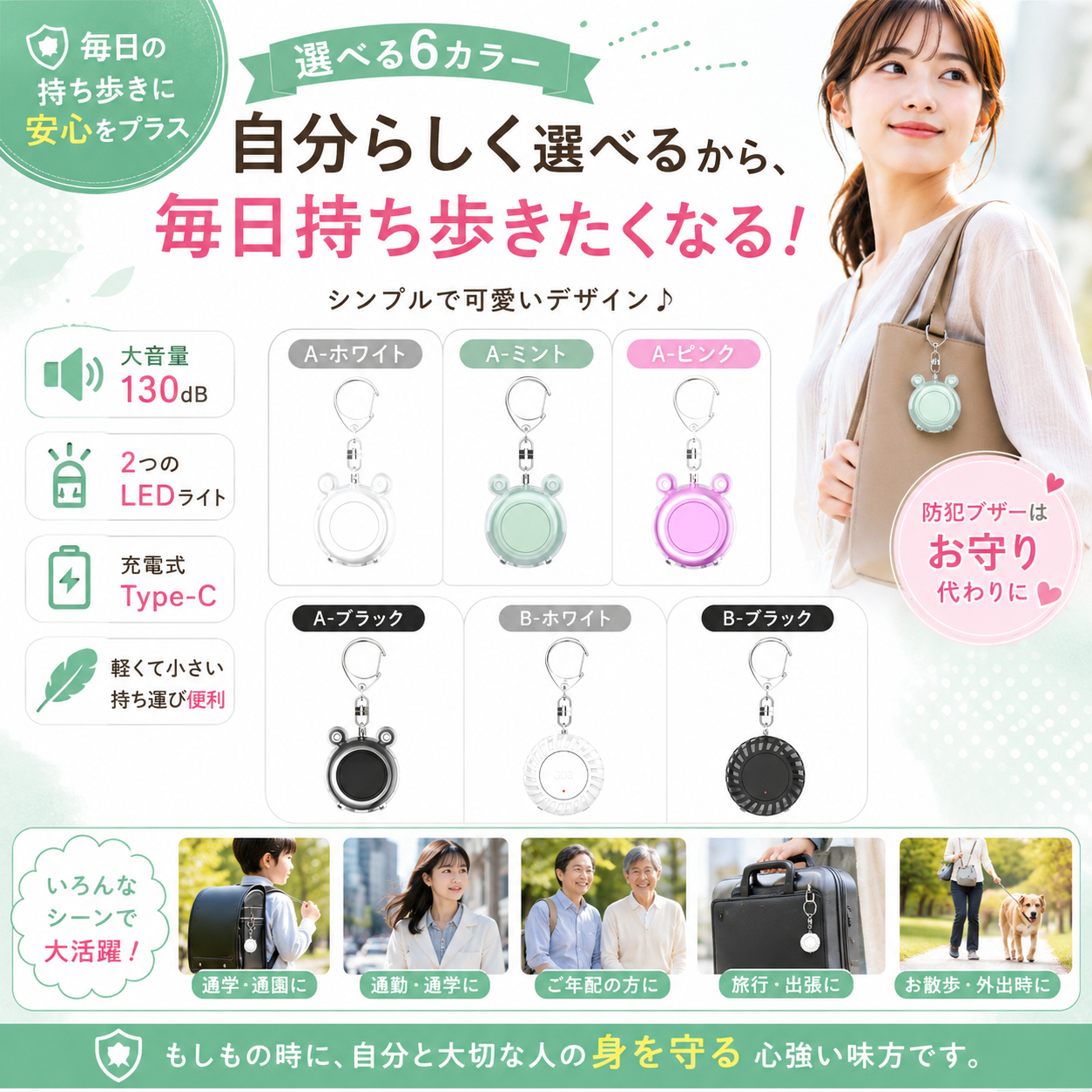 約130dBの大音量防犯ブザー