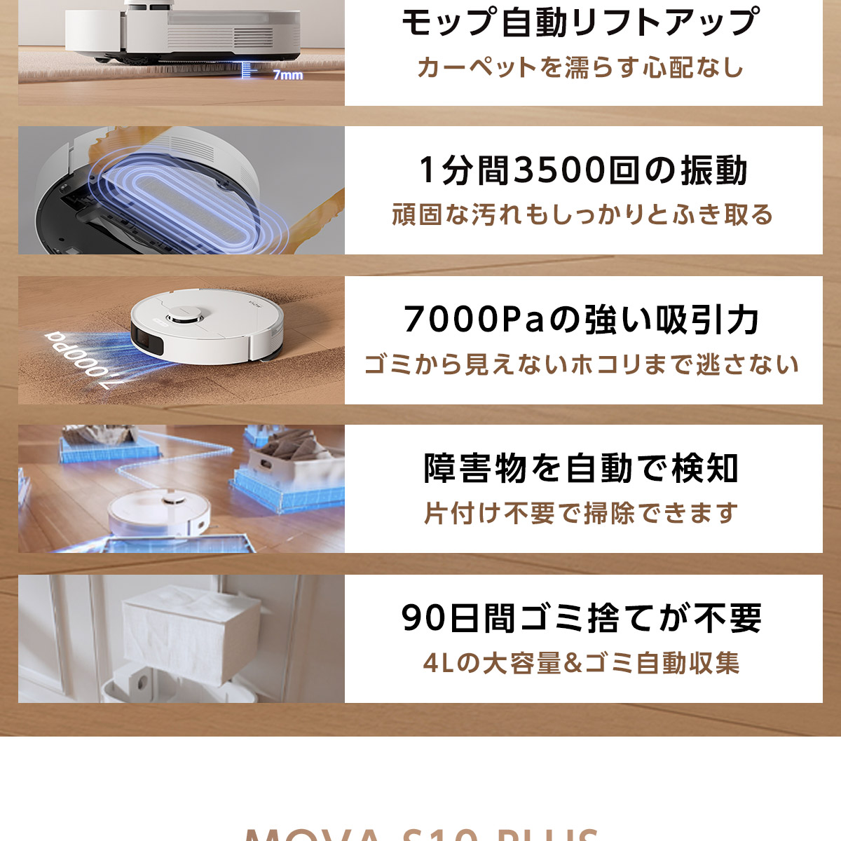 ロボット掃除機 水拭き両用 強力吸引 7000PA 90日間自動ゴミ収集
