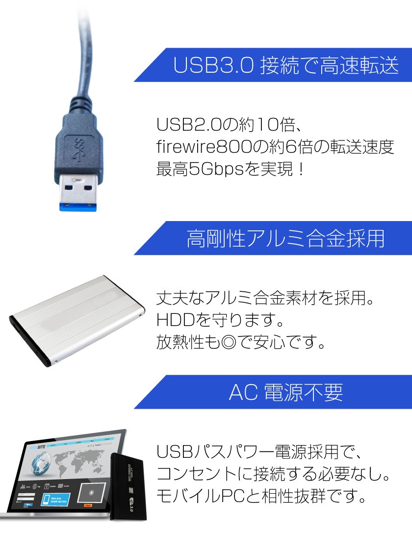 2.5インチ SSD HDD 外付け ドライブ ケース ポータブル型 SATA3.0 USB3