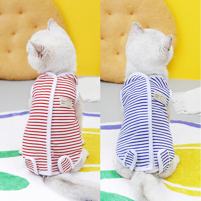 術後服 猫 ボーダー柄 ペット介護服 メス猫避妊服 ストライプ 術後ウェア 不妊手術 傷口保護 皮膚保護 引っ掻き防止 舐め防止 避妊手術 離乳 傷舐め 安い 人気 関連画像5