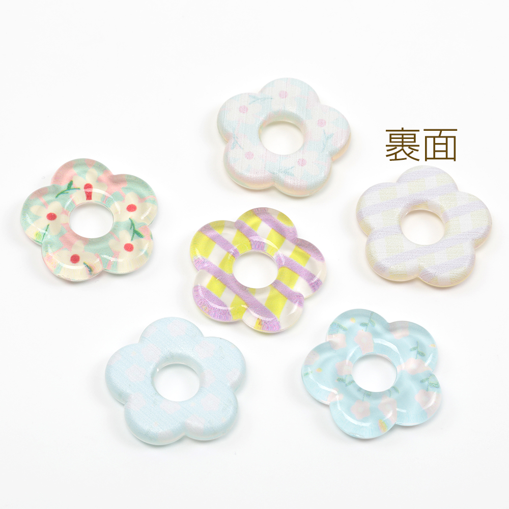 樹脂貼付けパーツ 樹脂製 ドーナツ型 フラワー 花 半面貼り付けパーツ 
