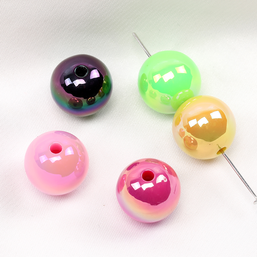 アクリルビーズ 丸玉 通し穴あり オーロラ加工 ミックスカラー 16mm（8