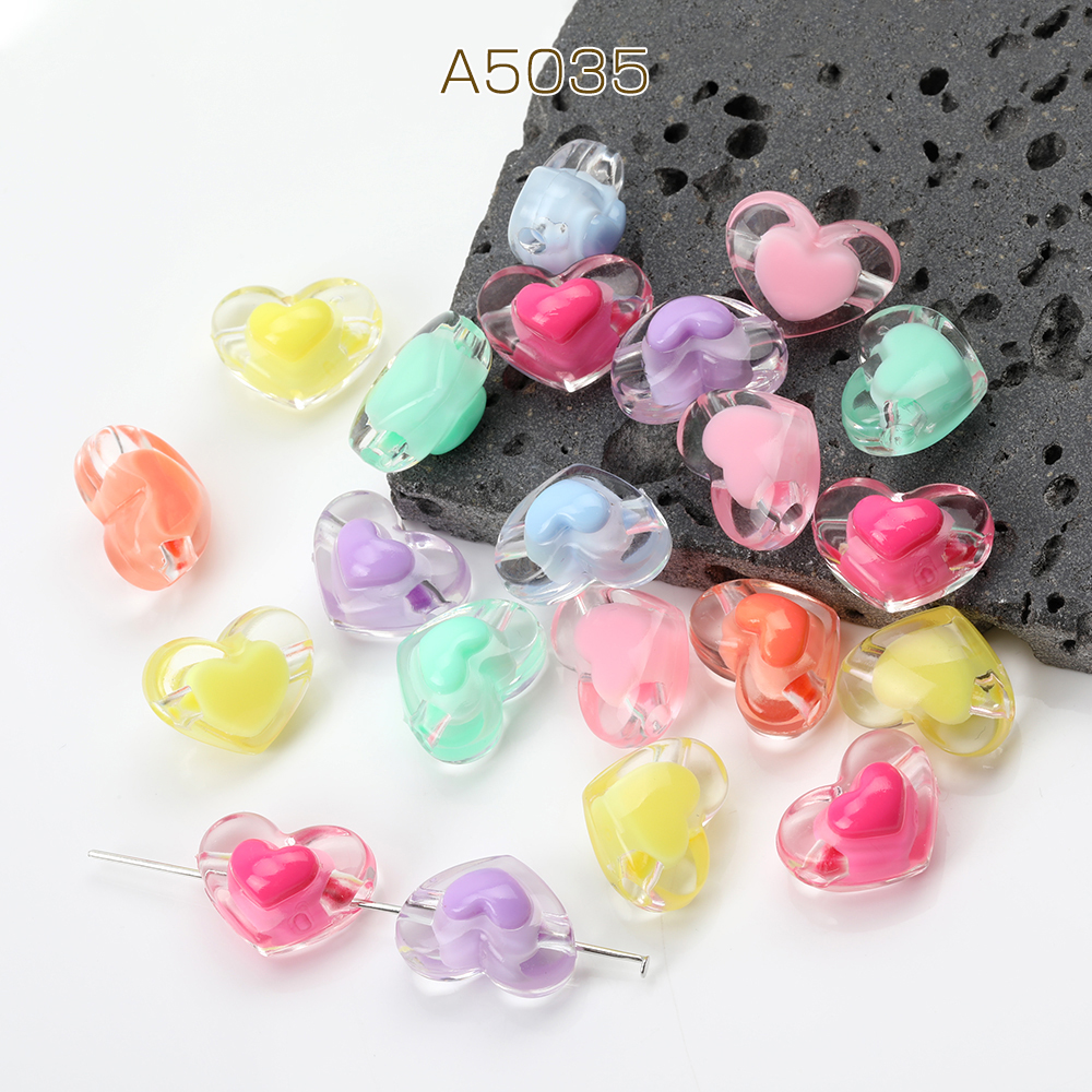 アクリルビーズ ハート型 ミックスカラー 13×17mm（20ヶ）の説明