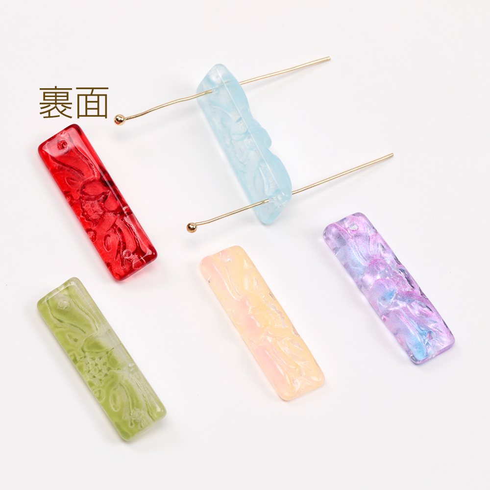 チェコチャーム チェコガラスチャーム 長方形型コネクターパーツ 蓮の