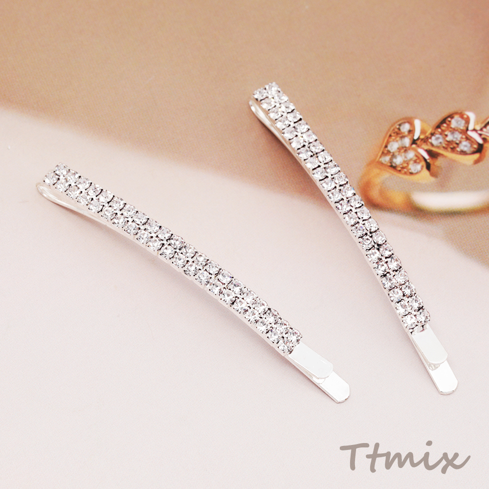 ヘアクリップ シルバー ラインストーン ストレートヘアクリップ へ