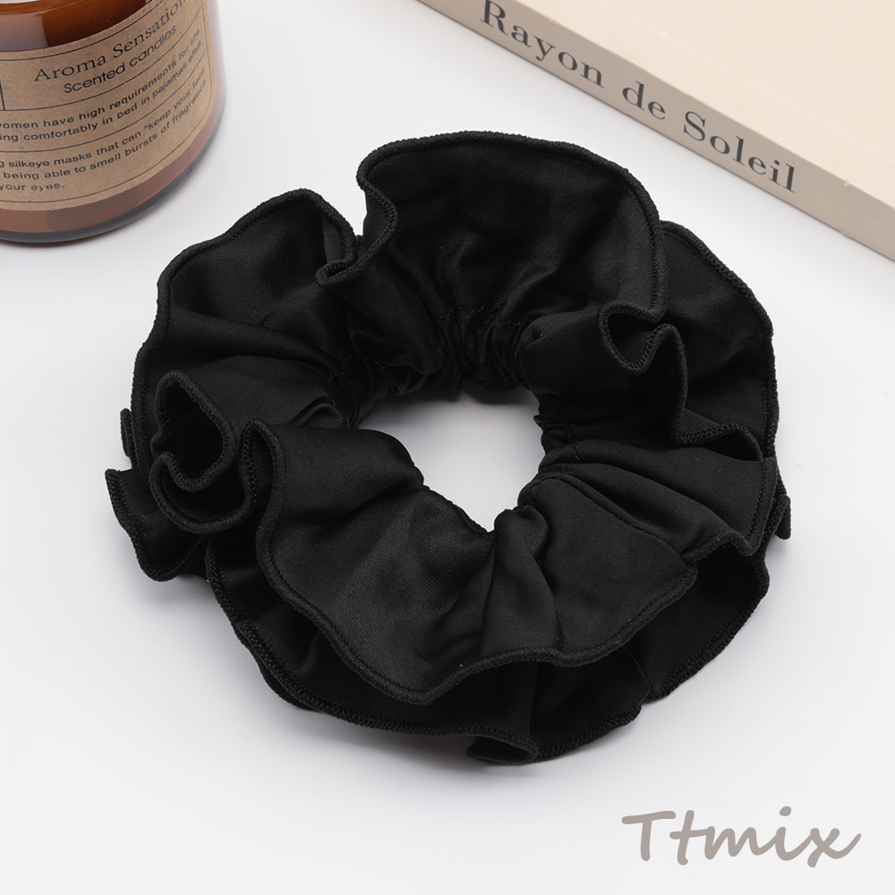 【新品未使用】BELLA ブラック ヘアゴム フリルデザイン シュシュ 二重フリル 無地 ブラック ヘアゴム 髪留め 髪飾り ヘア