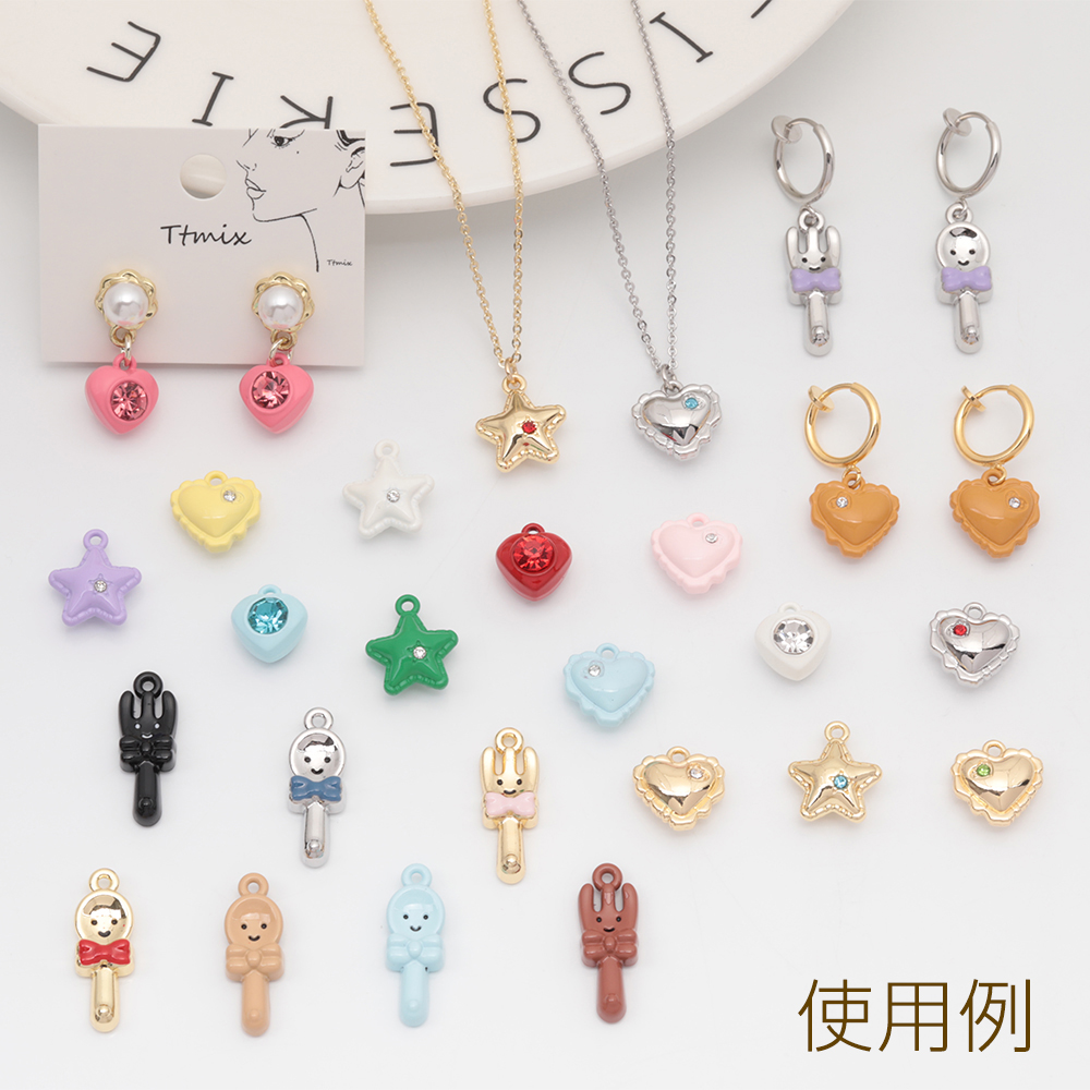 ハートチャーム カラフル エポ ハート ラインストーン付き ぷっくり
