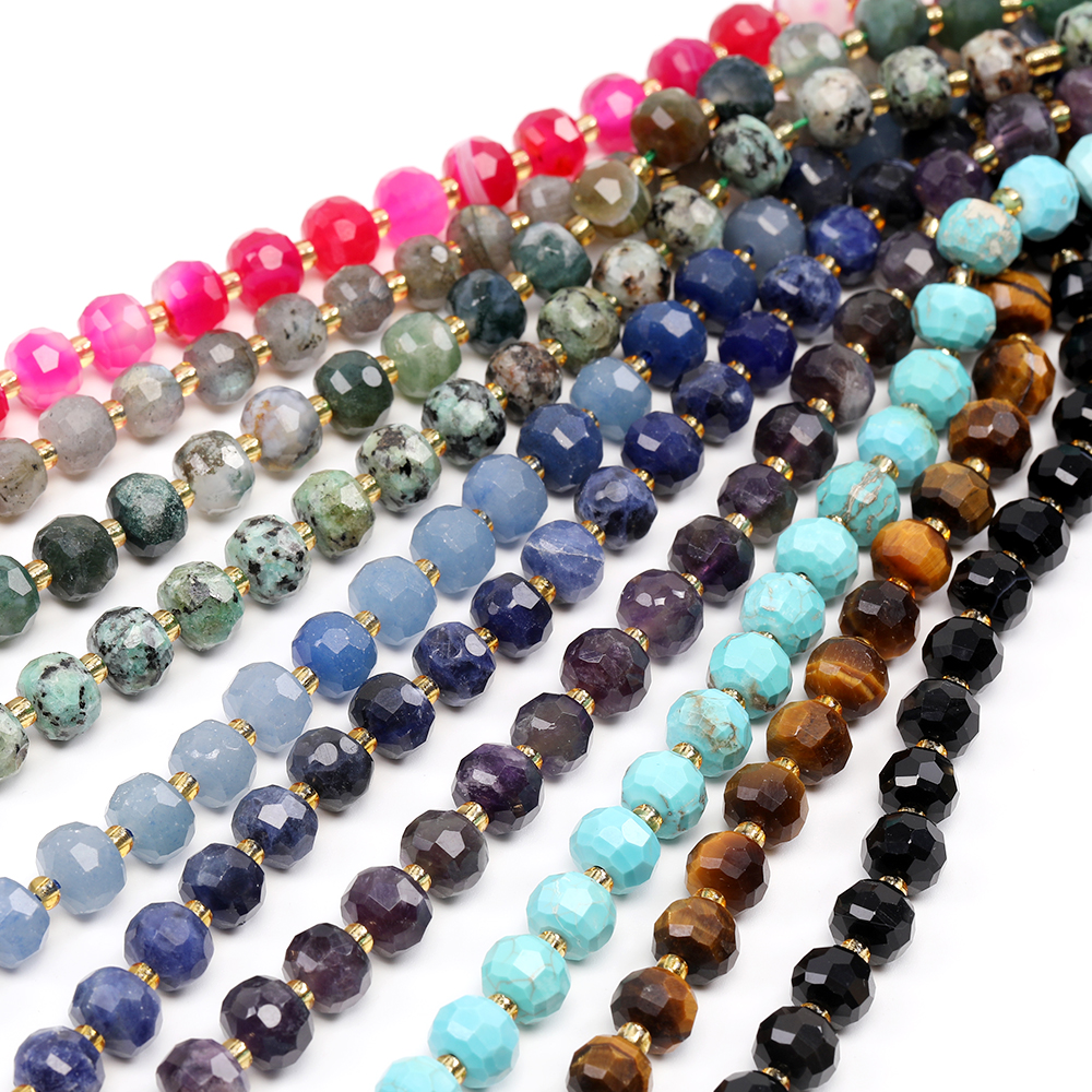 天然石ビーズ ボタン多面カット 6.5×8mm（1本約42ヶ） : ビーズアンド