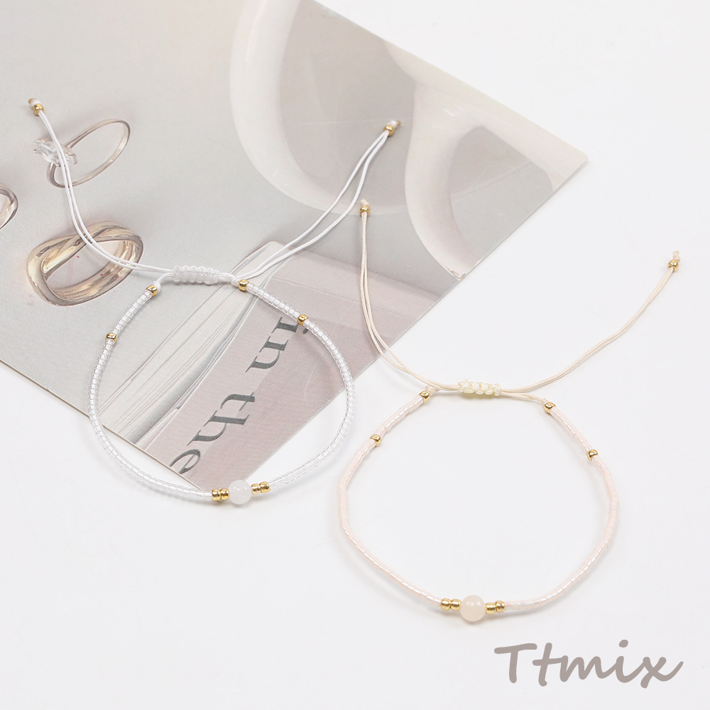 ビーズブレスレット スライドでサイズ調節 ナイロンコードブレスレット