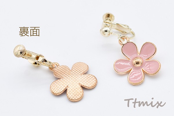 エポフラワーイヤリング 4mm玉 ネジバネ式イヤリング 5弁花【1ペア