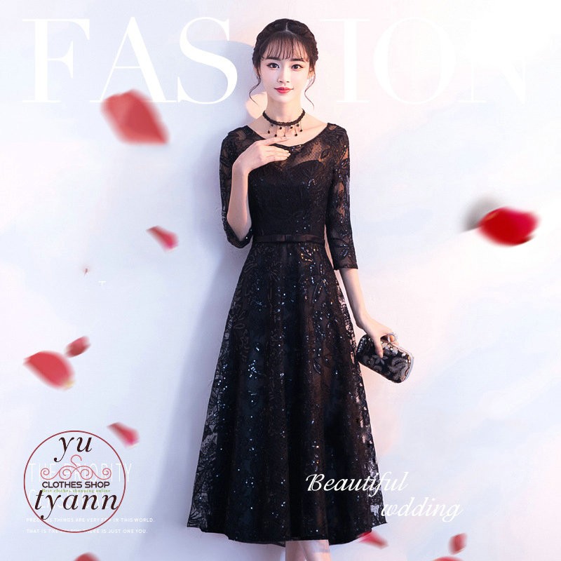 パーティードレス レディース 結婚式 大きいサイズ ワンピース ロング丈 袖あり 黒 安い 上品 お呼ばれ 二次会 大人 代 30代 40代 50代 C11 Dress047 ユーちゃん 通販 Yahoo ショッピング
