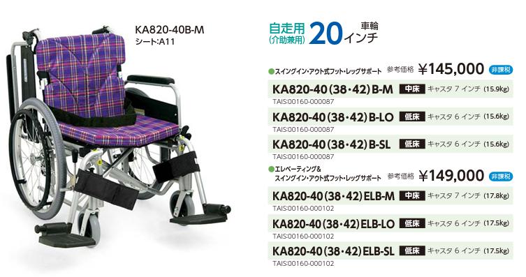 車椅子 折りたたみ カワムラサイクル KA820-40(38・42)B 自走式 