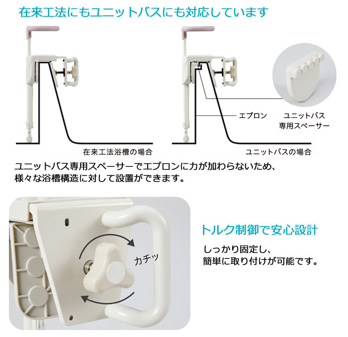 幸和製作所 ユニプラス 浴槽手すり 入浴用品 介護用品 Tacaof 浴室 手すり ユニプラス 介護 福祉 防カビ （ シンプル