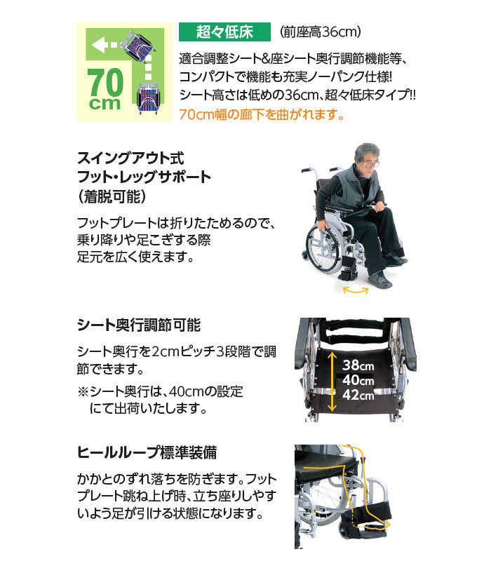 車椅子 カワムラサイクル こまわりくん KAK20-40B-LO 介護用品 自走用