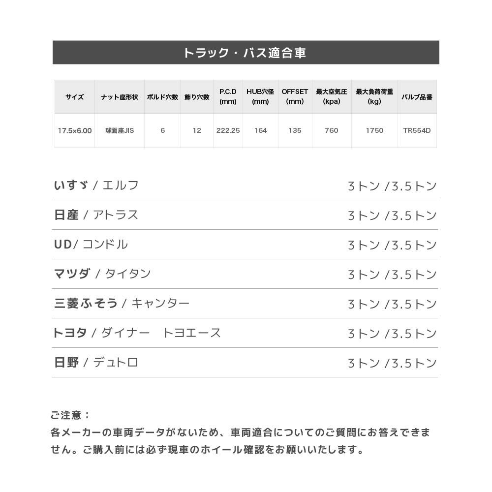 アルミホイール 6穴 17.5×6.0 JIS 球面座 PCD222.25 ハブ穴直径164 オフセット135 : 17560-6-22225-135  : アウトドアショップディスカバリー - 通販 - Yahoo!ショッピング