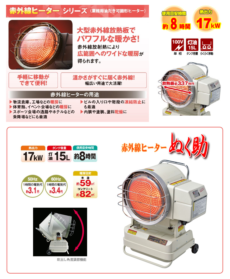 ナカトミ 赤外線ヒーター 50/60Hz兼用 SH-17D ぬく助 単相100V