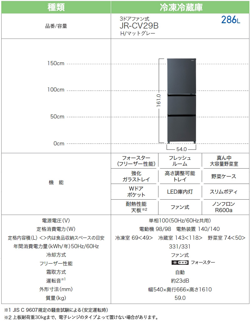 ハイアール 286L 3ドアファン式冷蔵庫 JR-CV29B(Ｈ) マットグレー 冷凍冷蔵庫 右開き スリムボディ 真ん中野菜室  標準大型配送設置費込み 関西限定 ツーマン配送 : 4571526730451 : ユアサeネットショップ Yahoo!店 - 通販 -  Yahoo!ショッピング