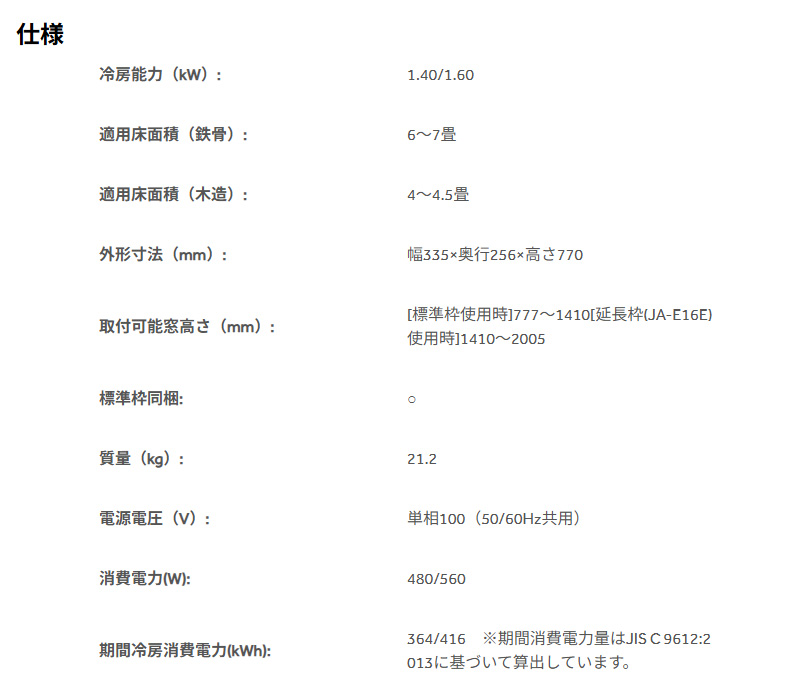 Haier ハイアール 窓用エアコン JA-W16A 主に4畳〜7畳 1.4kW/1.6kW