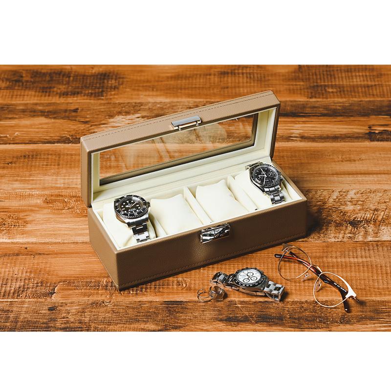 エスプリマ 腕時計 収納ケース 4本用 合皮 ベージュ SE83520BE 高級 腕時計 鍵付き 時計収納 コレクション ディスプレイ インテリア 店舗 保管 展示 代引不可｜yuasa-p｜06