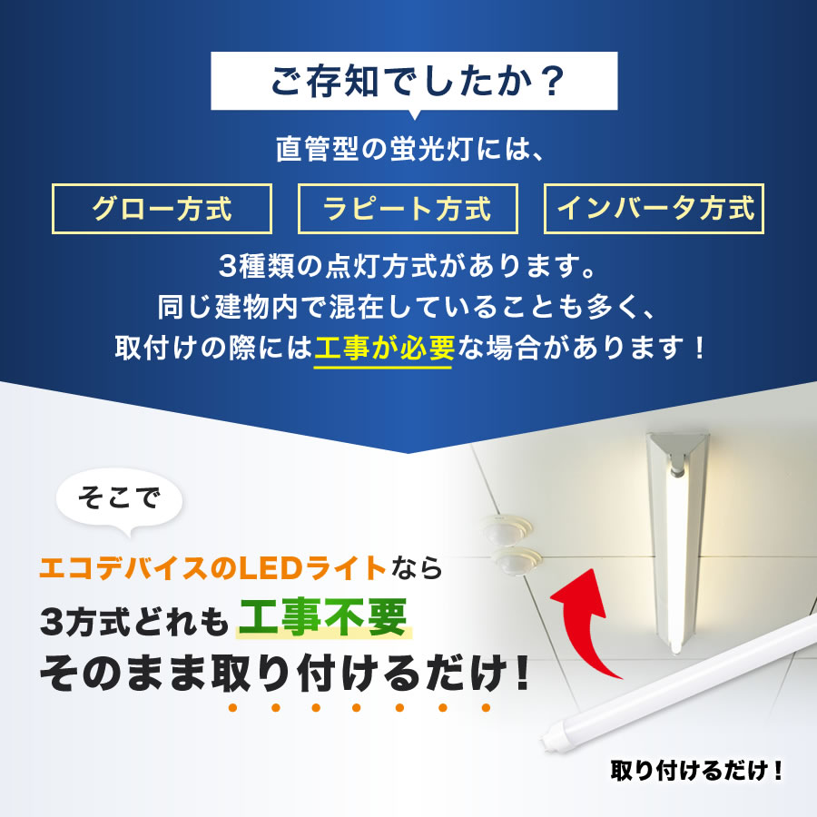 エコデバイス LED蛍光灯 40W形 直管 全方式対応 オールフリー 工事不要