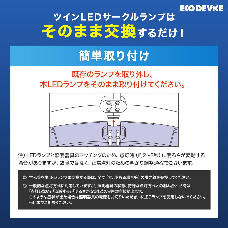 エコデバイス LED蛍光灯 100W形 ツイン 丸形 FHD100形 EFHD100LED-N ツイン サークル LEDランプ 工事不要 昼光色 5700K 63W 8505lm 円形_3