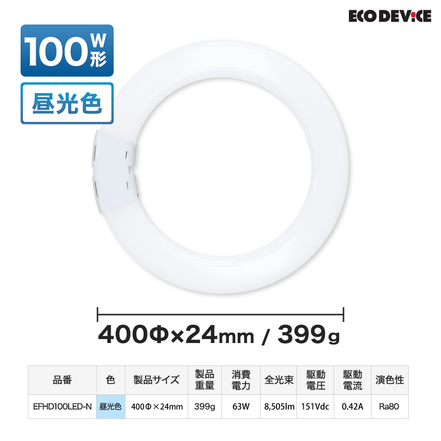 エコデバイス LED蛍光灯 100W形 ツイン 丸形 FHD100形 EFHD100LED-N ツイン サークル LEDランプ 工事不要 昼光色 5700K 63W 8505lm 円形_5