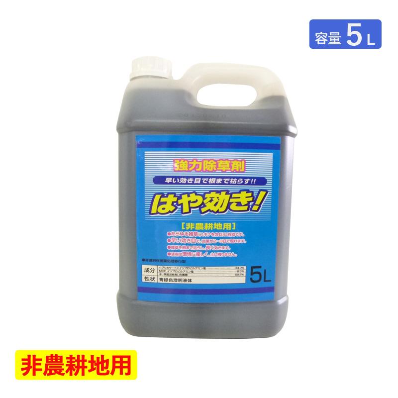 シンセイ 除草剤 はや効き 5Ｌ 非農耕地用 希釈タイプ 液体 液剤 速効 強力 根まで枯らす 一年生雑草 多年生雑草 スギナ 道路公園宅地 運動場 雑草対策 代引不可 | 