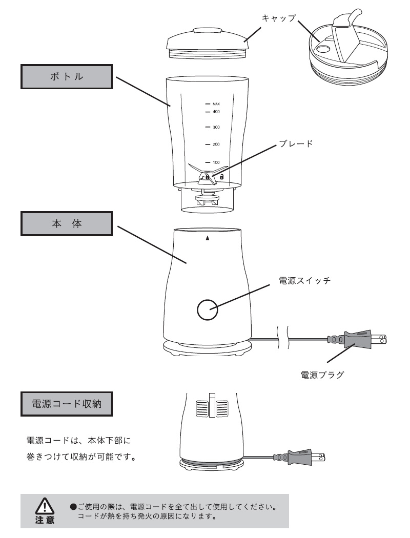 VERSOS（ベルソス） ミニブレンダー 450ml VS-KE55 ハンドブレンダー